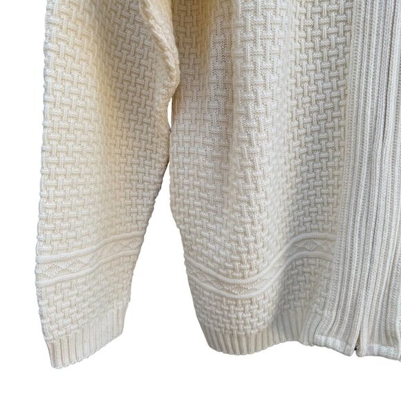 Comfort Knits Mens Vintage Ivory Full-Zip Basketweave Grandpa Cardigan Sweater L - Picture 3 of 9